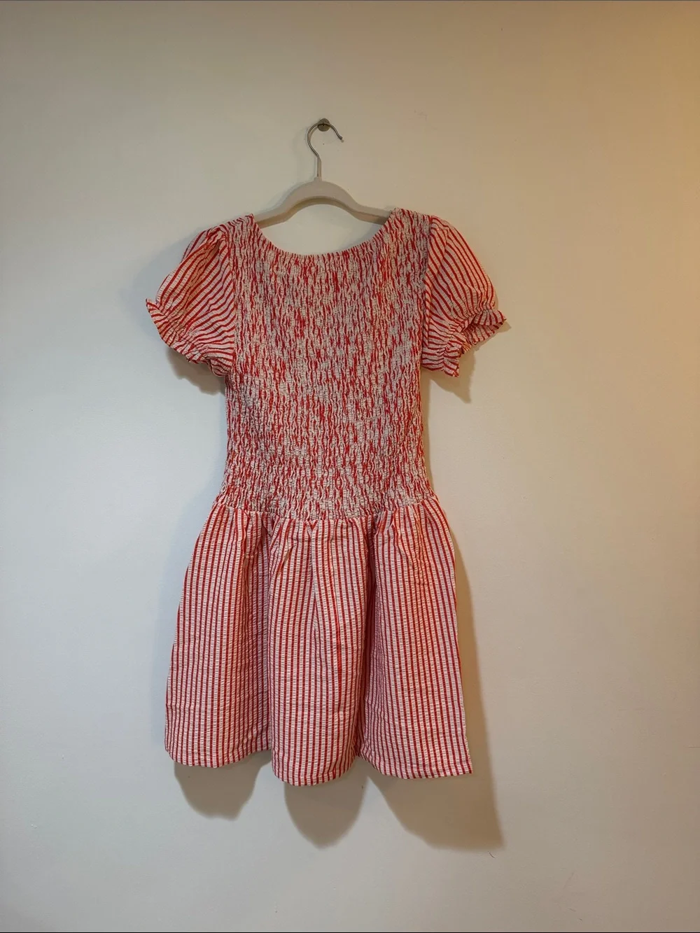 Anthropologie Red & White Striped Smocked Mini Dress